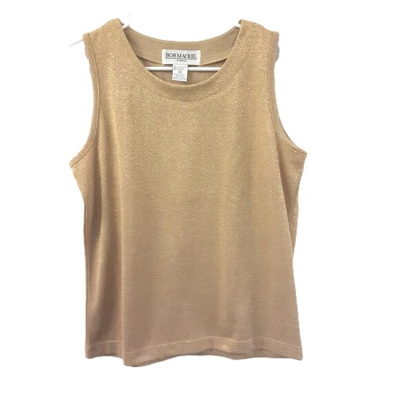Vintage 90's Bob Mackie Studio Blouse Size MED Pullover Gold Metallic Sleeveless - Picture 1 of 7